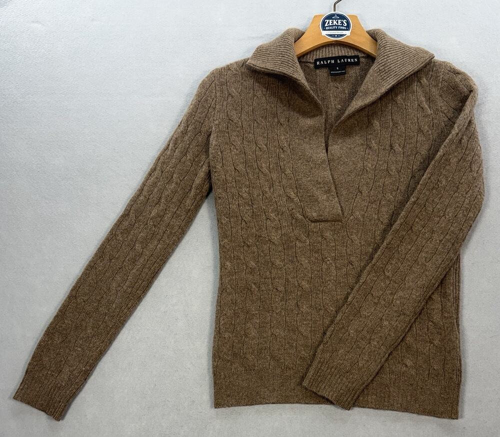 Ralph Lauren Black Label Cashmere Cable-Knit Split-Neck Sweater Woman’s Size M
